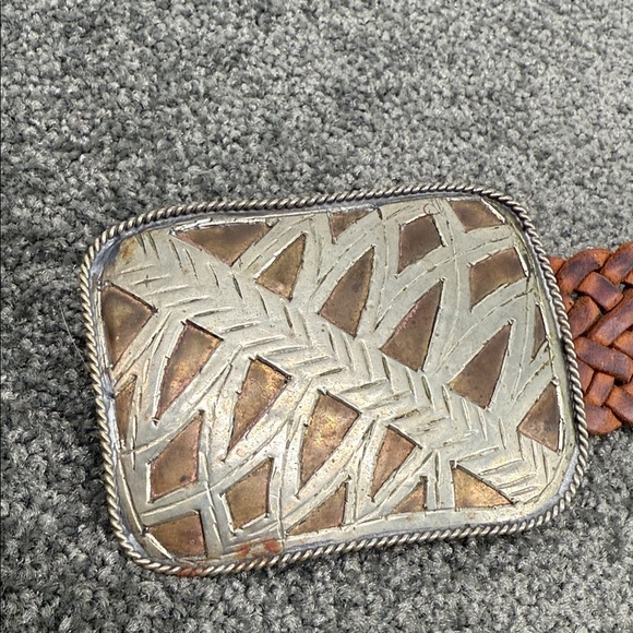 Braided Brown Belt with Silver Buckle Womens 40" Leather Boho Vintage Western - Picture 4 of 11
